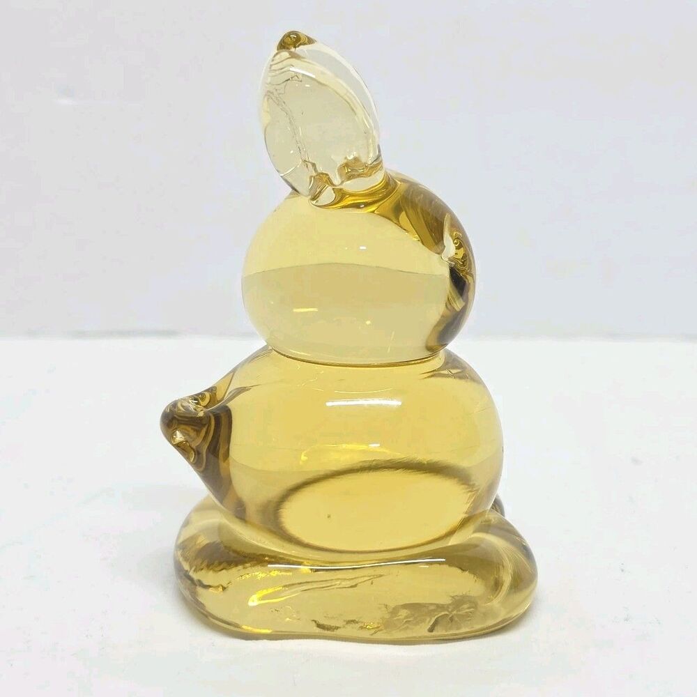 Vintage Titan Art Glass Bunny Rabbit Figurine Paperweight Yellow Amber USA